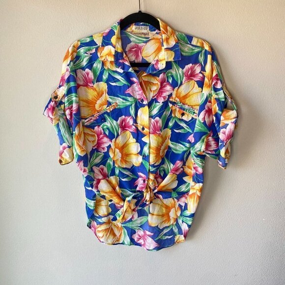 Diane von Furstenberg Vintage 80s Floral Button Down Short Sleeve M - Picture 1 of 8